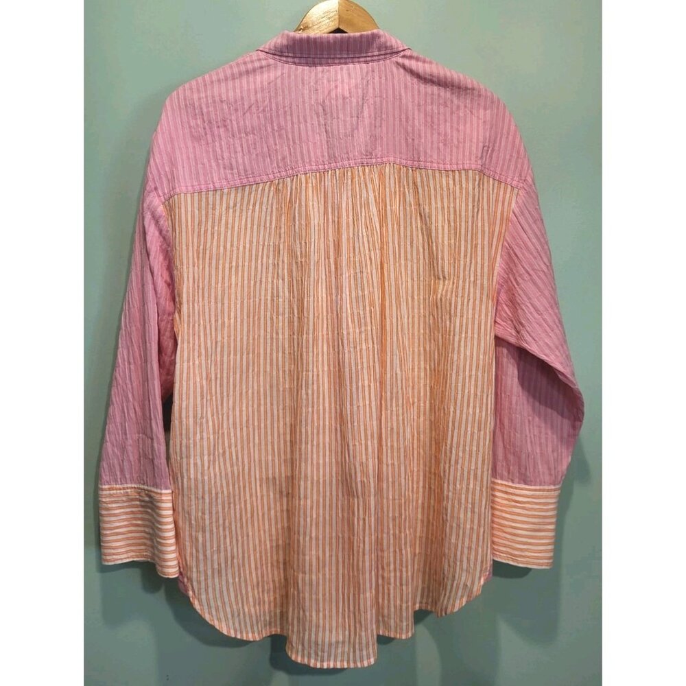 Maeve Pink Orange Stripe Long Sleeve Lightweight Oversized Button Up Shirt L - Picture 4 of 7
